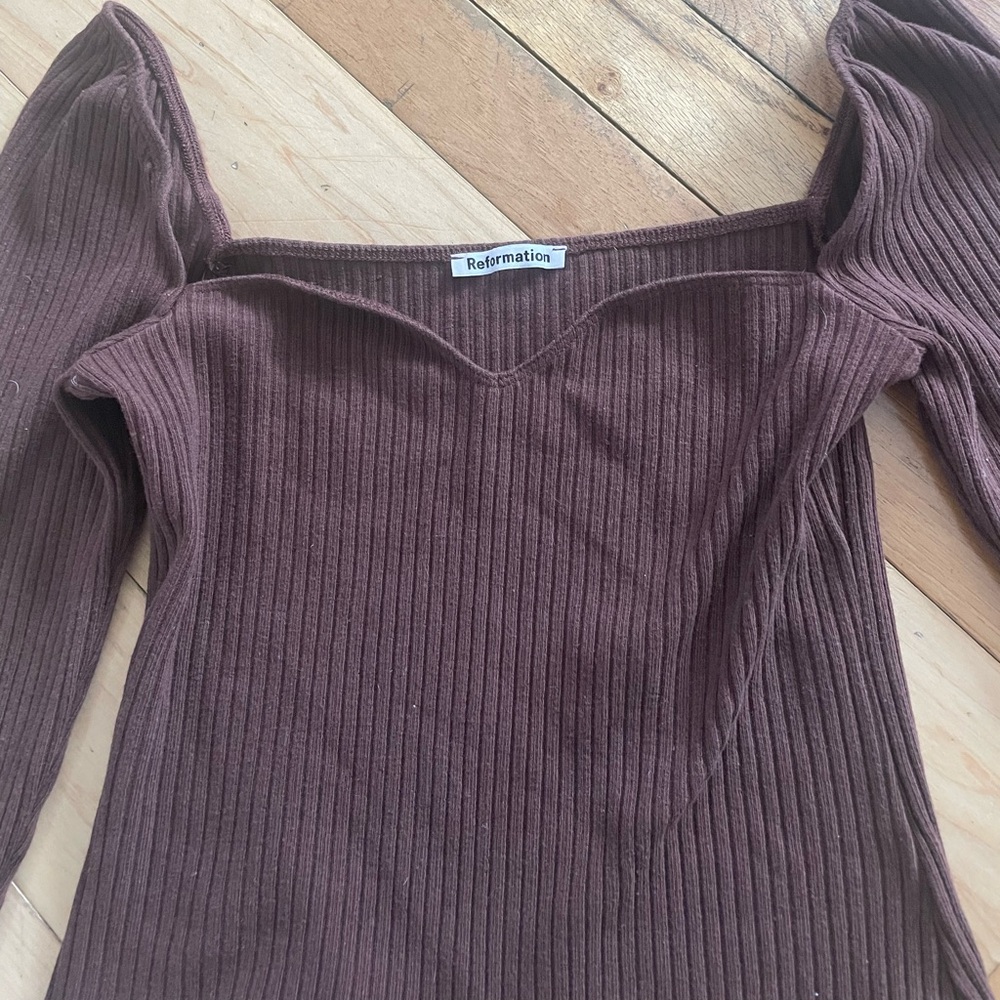 Reformation Brown Ribbed Sweetheart Knit Top